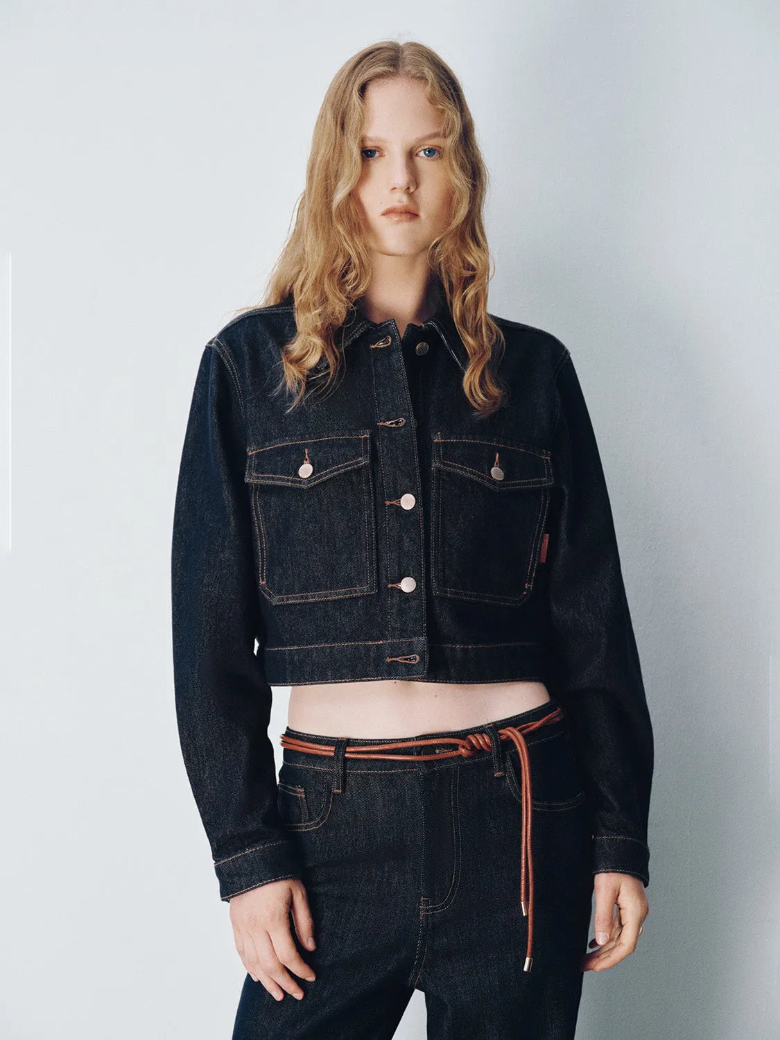 Cropped Loose Denim Shirt sold by Urban Revivo