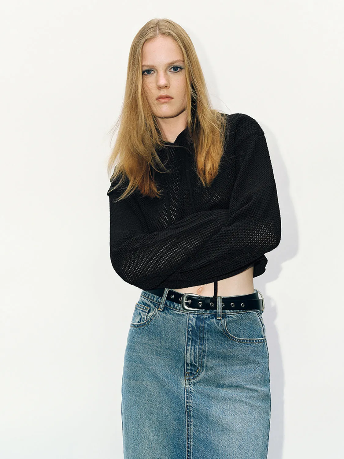 Hooded Straight Knitted T-Shirt sold by Urban Revivo