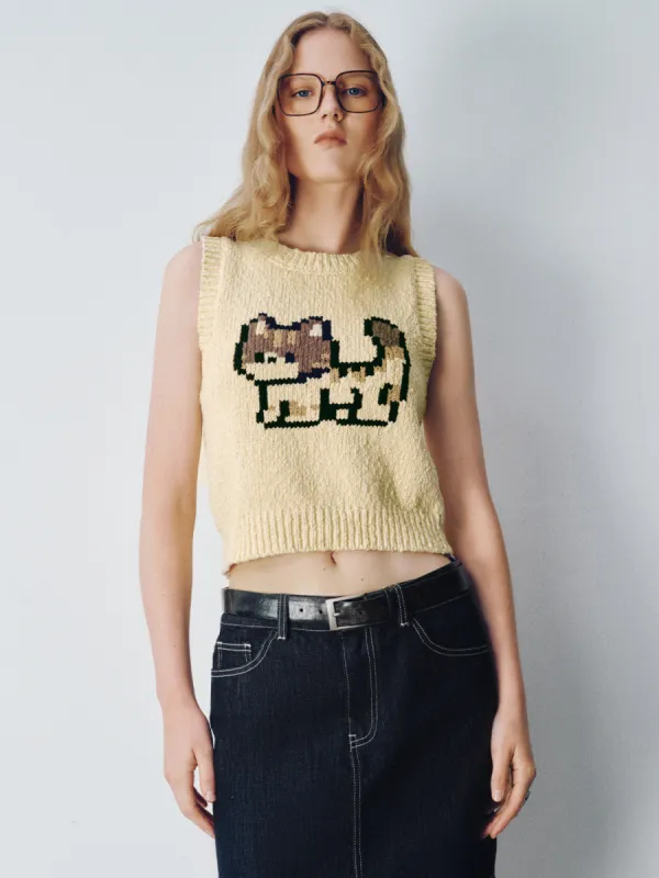 Pixel Cat Printed Knitted Tank Top made by Urban Revivo