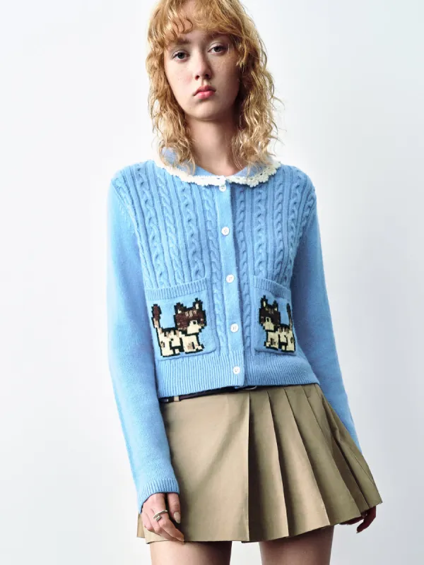 Eyelet Collar Knitted Cardigan sold by Urban Revivo