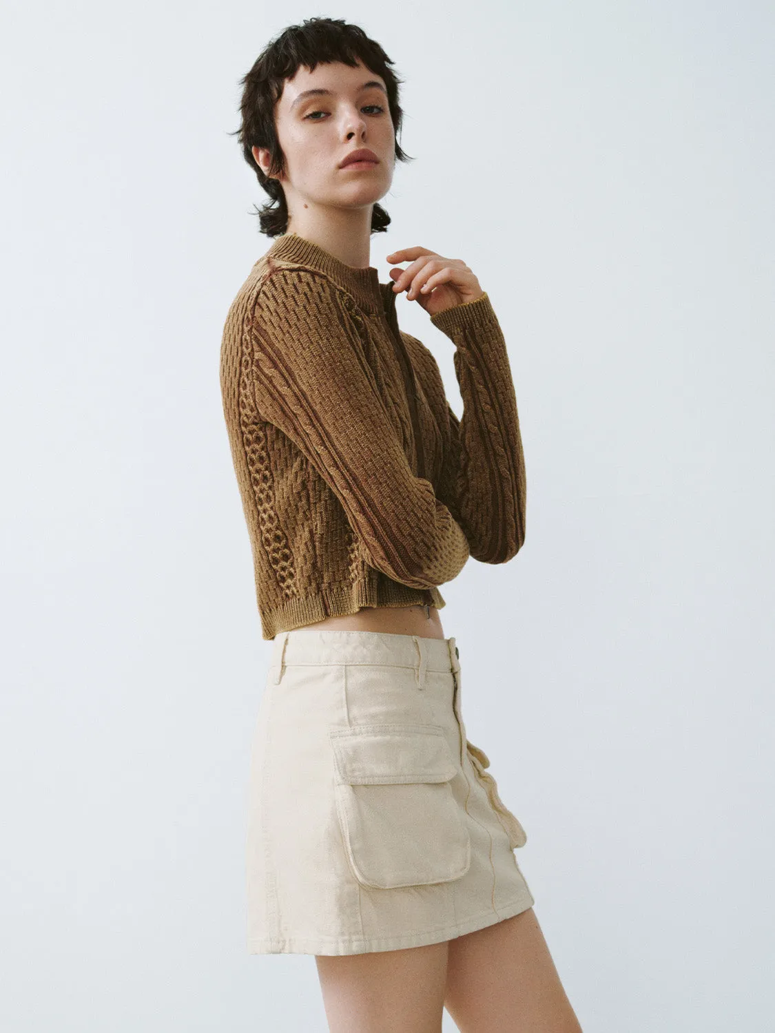 Zipper Front Cropped Knitted Cardigan sold by Urban Revivo product image thumbnail 3