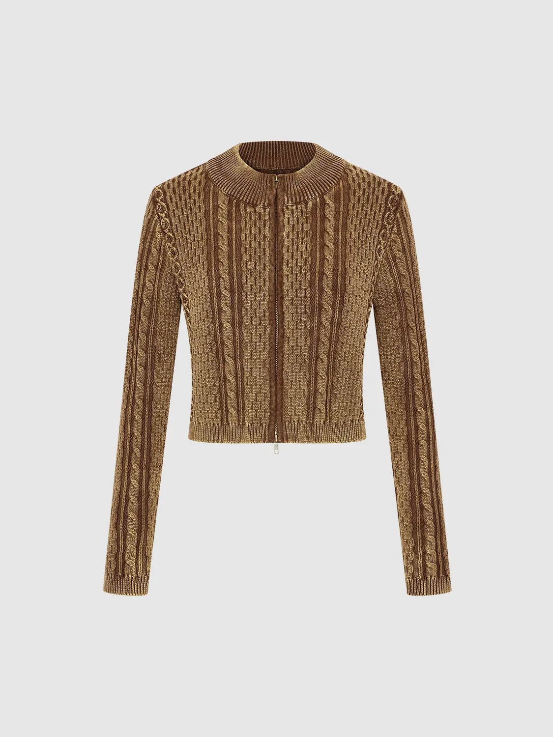 Zipper Front Cropped Knitted Cardigan sold by Urban Revivo product image thumbnail 2