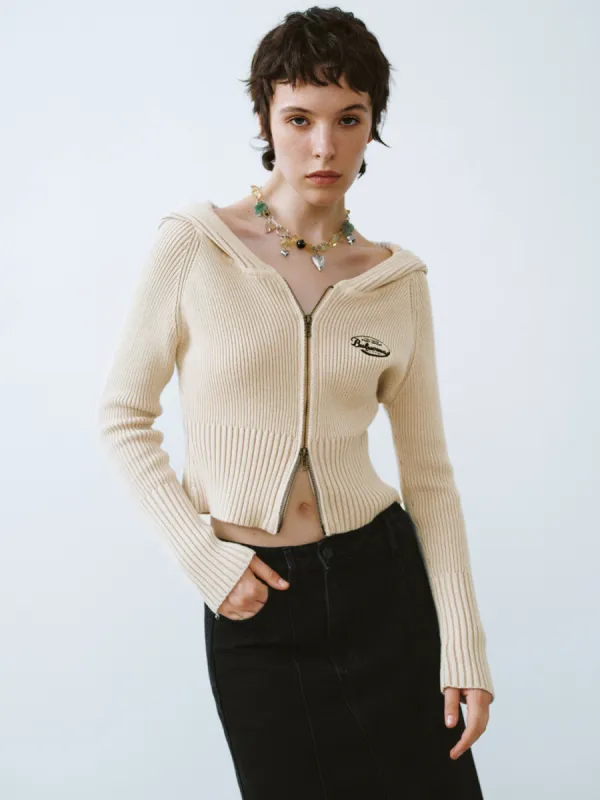 Zipper Front Off-Shoulder Skiny Knitted Cardigan sold by Urban Revivo