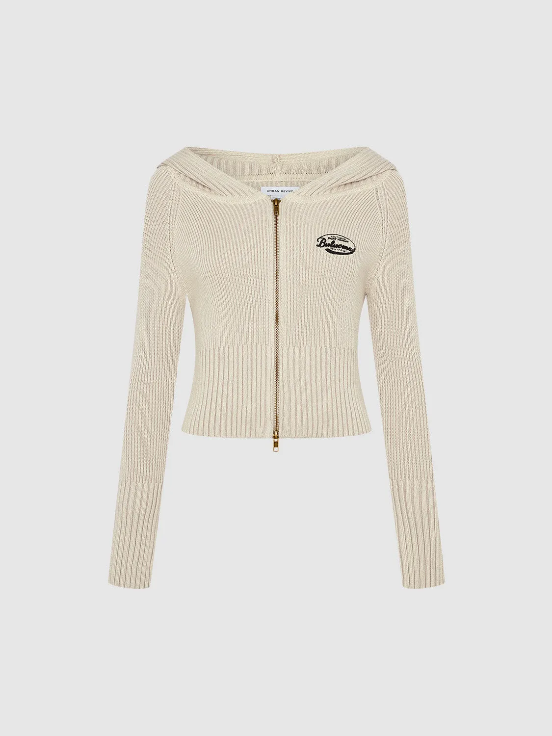 Zipper Front Off-Shoulder Skiny Knitted Cardigan sold by Urban Revivo product image thumbnail 2