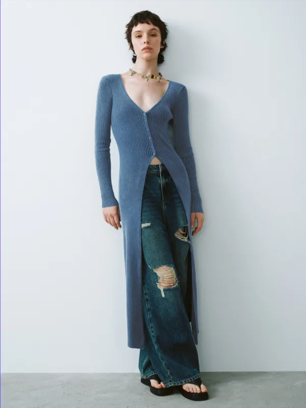 Longline V-Neck Skinny Knitted Cardigan made by Urban Revivo