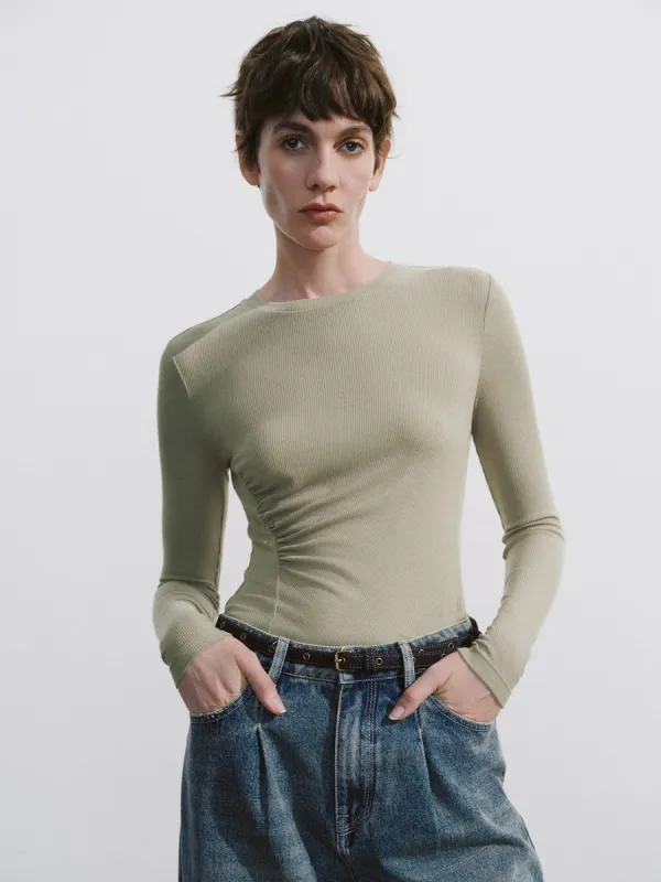 Ruched Crew Nek Skinny T-Shirt sold by Urban Revivo