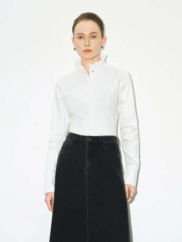 Frill Trim Button Up Straight Shirt sold by Urban Revivo