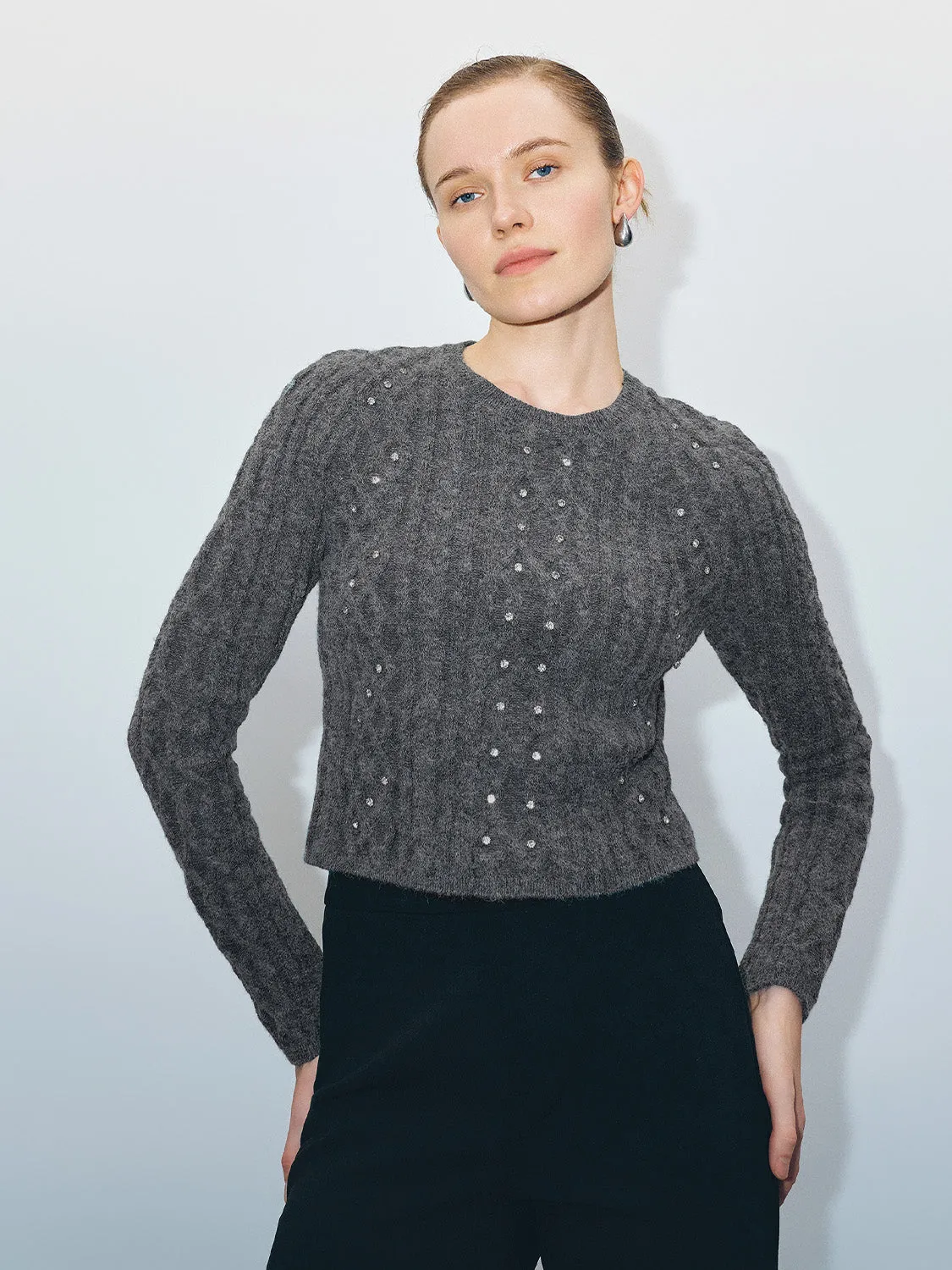 Rhinestone Décor Skinny Knitted T-Shirt sold by Urban Revivo