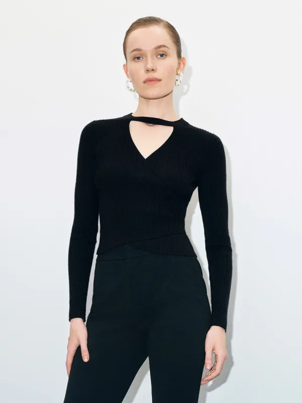 Keyhole Neck Skinny Knitted T-Shirt sold by Urban Revivo