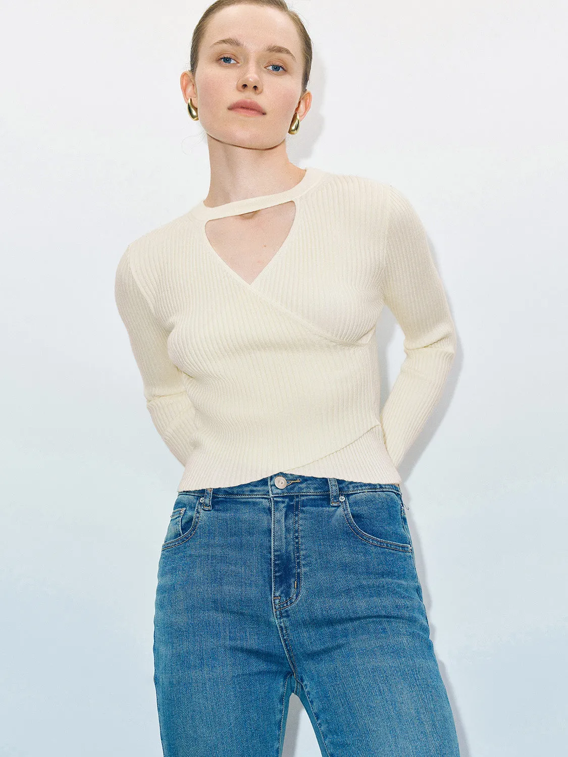 Keyhole Neck Skinny Knitted T-Shirt sold by Urban Revivo