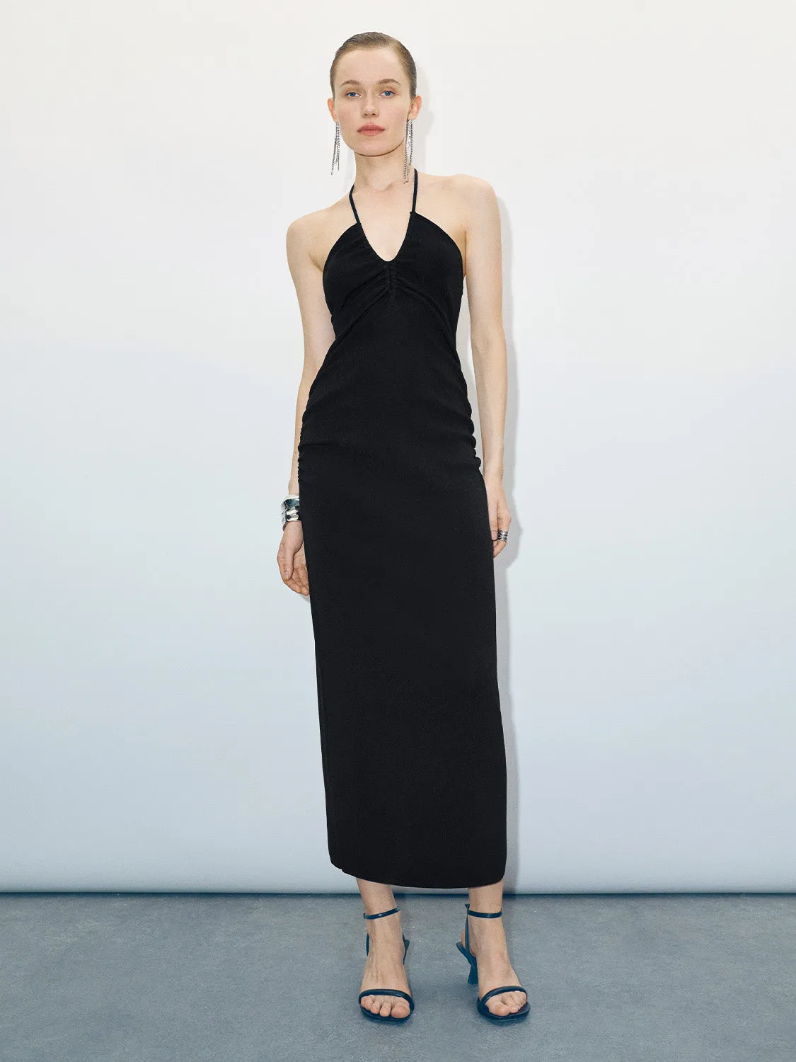 Halter Neck Ruched Skinny Knitted Dress sold by Urban Revivo