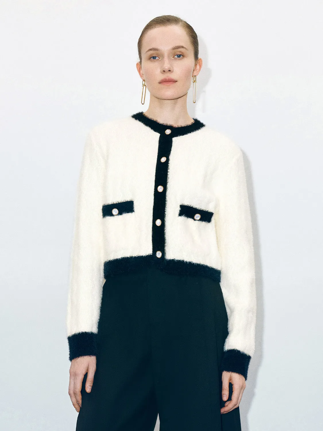 Furry Crew Neck Knitted Cardigan sold by Urban Revivo