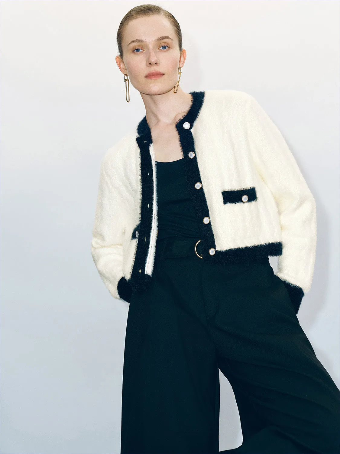 Furry Crew Neck Knitted Cardigan sold by Urban Revivo product image thumbnail 3