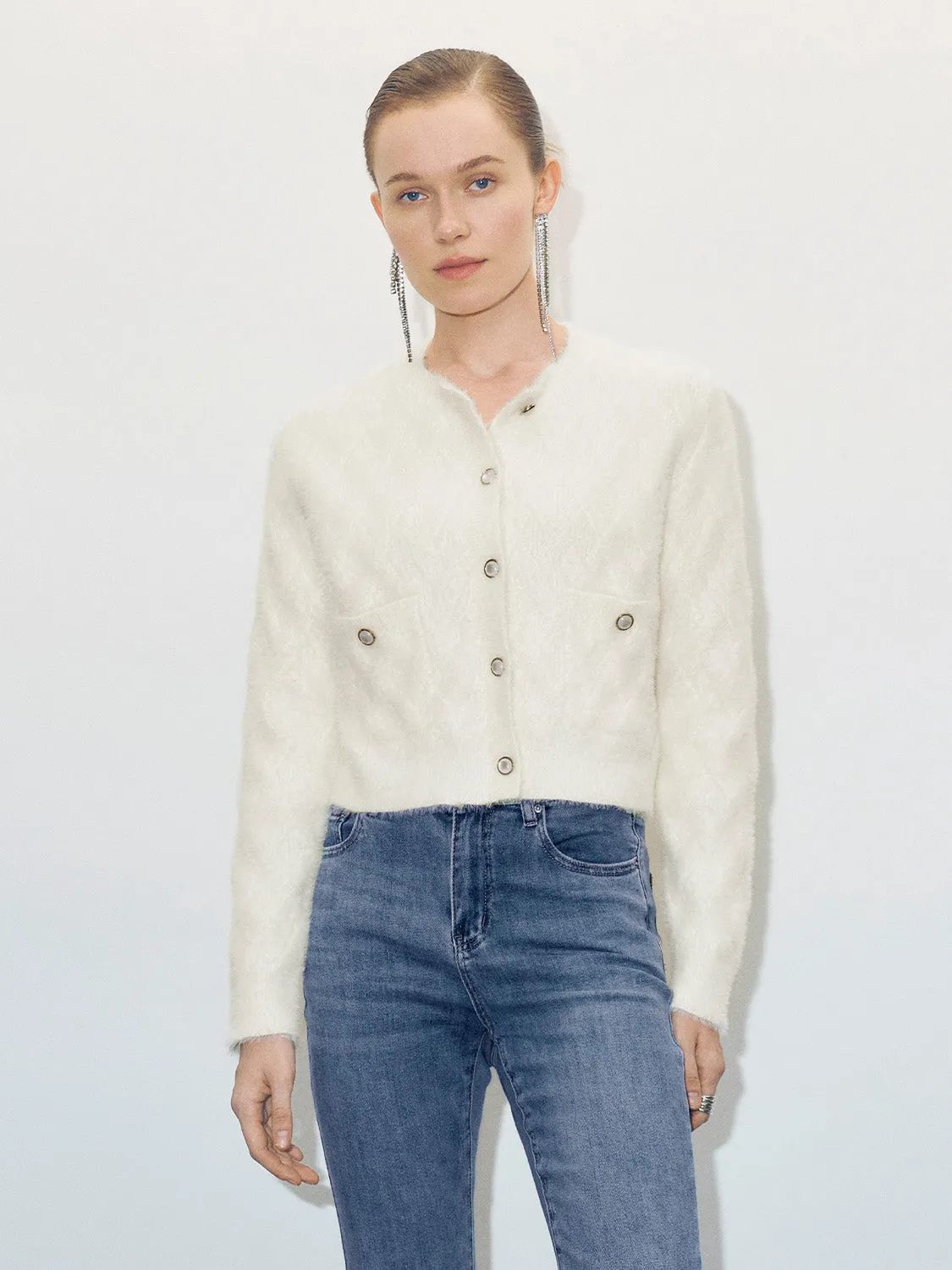 Crew Neck Straight Knitted Cardigan sold by Urban Revivo