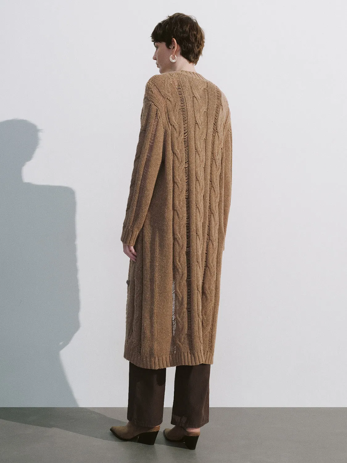 Longline V-Neck Loose Knitted Cardigan sold by Urban Revivo product image thumbnail 4