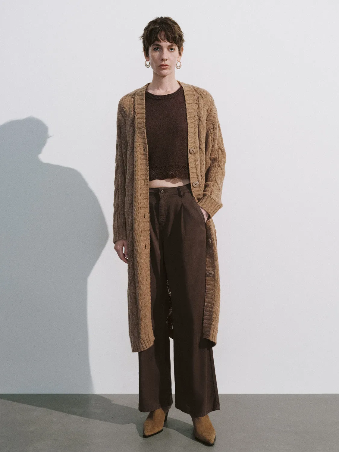 Longline V-Neck Loose Knitted Cardigan sold by Urban Revivo