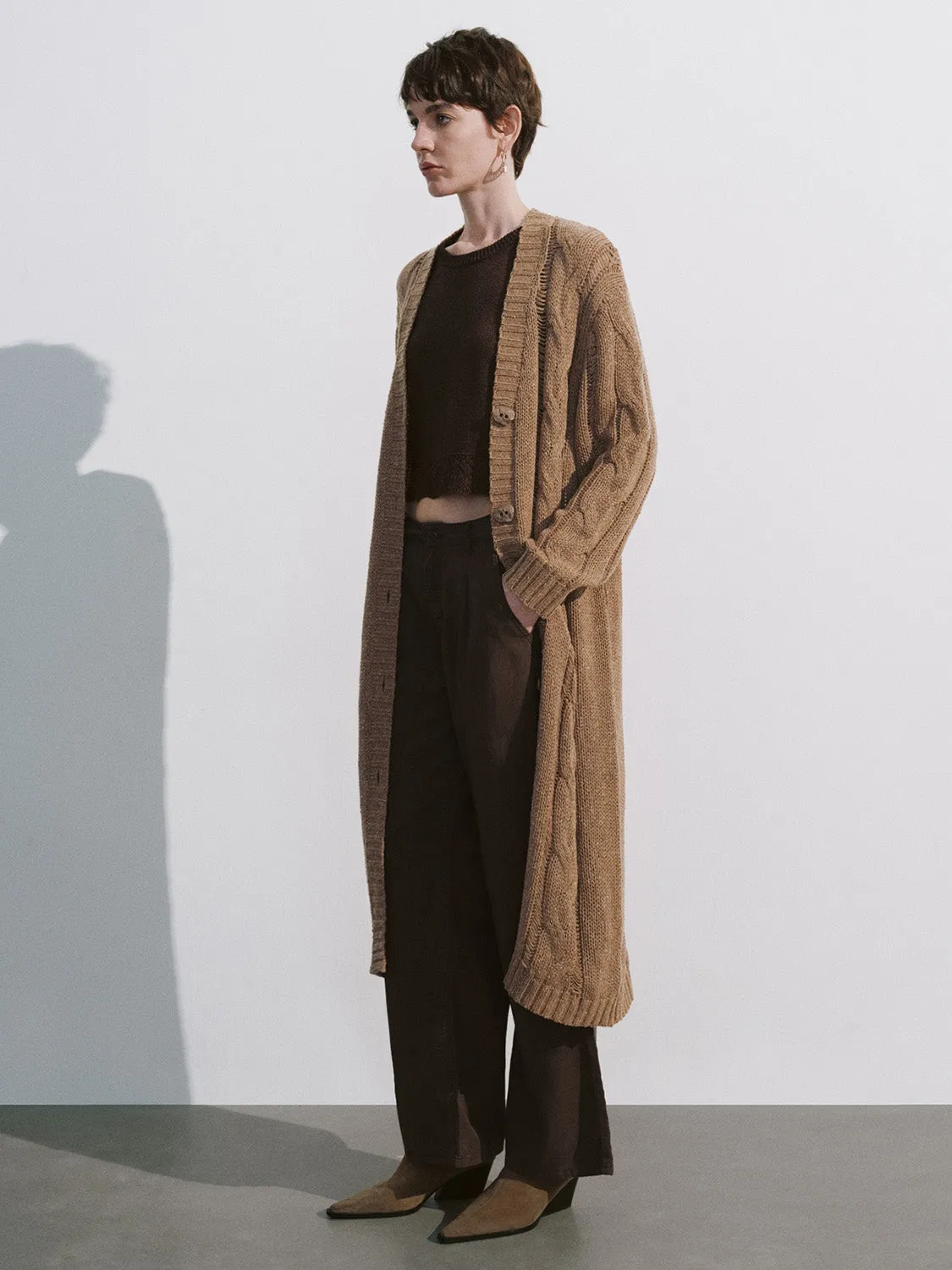 Longline V-Neck Loose Knitted Cardigan sold by Urban Revivo product image thumbnail 3