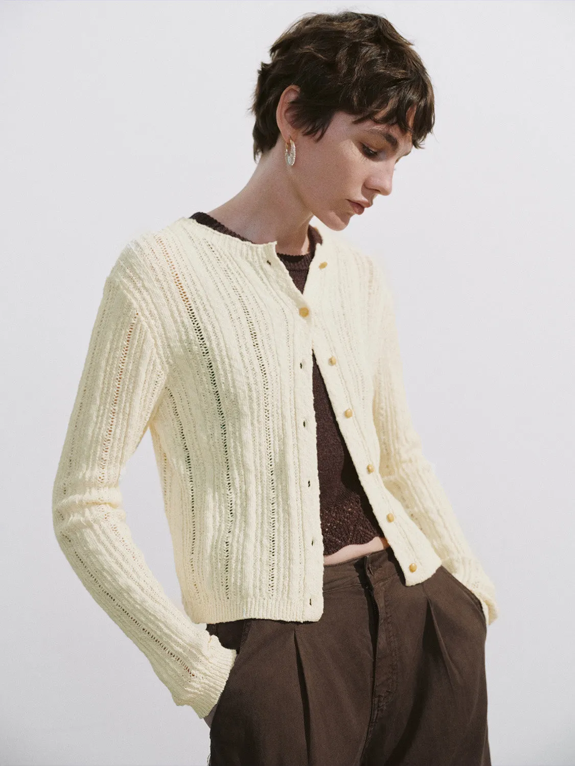 Crew Neck Knitted Cardigan sold by Urban Revivo