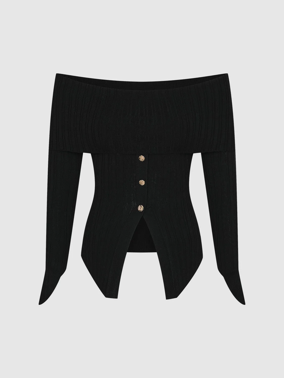 Off-Shoulder Skinny Knitted T-Shirt sold by Urban Revivo