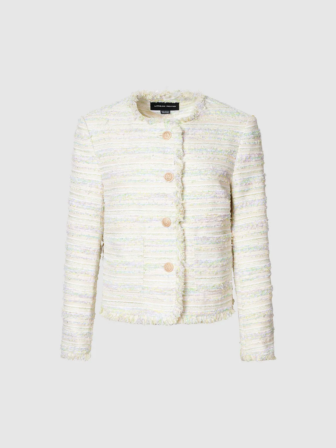 Raw Hem Straight Tweed Jacket sold by Urban Revivo