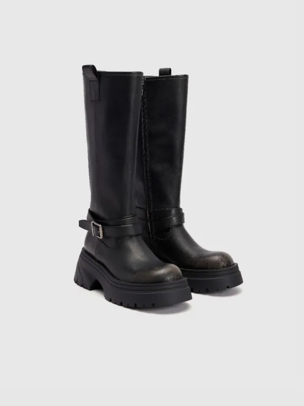 Round Toe Vegan Leather Knee Boots sold by Urban Revivo