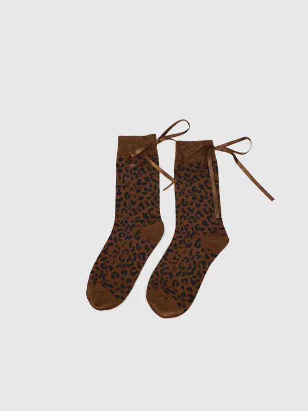 Leopard Printed Bow Décor Mid-Length Socks sold by Urban Revivo