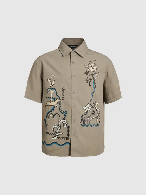 Printed Button Up Loose Shirt sold by Urban Revivo