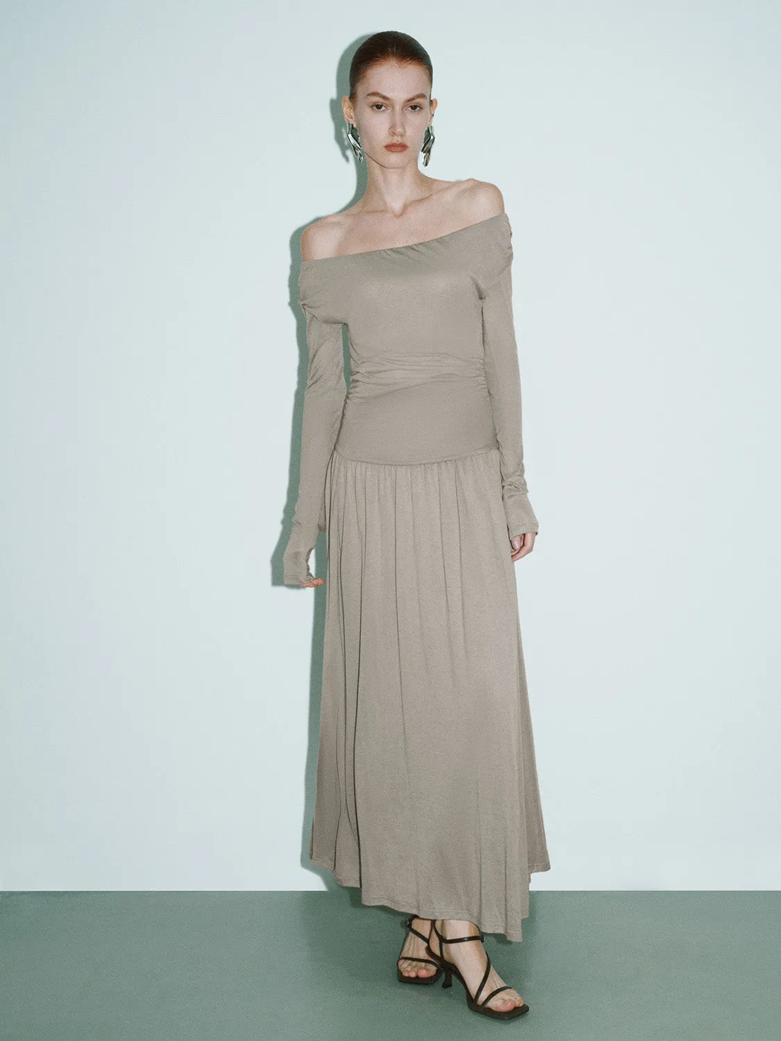 Off-Shoulder Skinny A-Line Dress sold by Urban Revivo