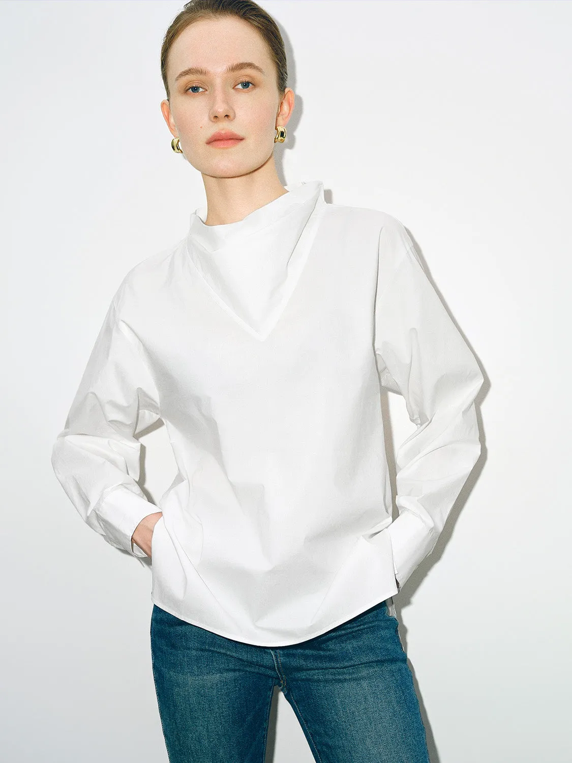 Mock Neck Loose Blouse sold by Urban Revivo