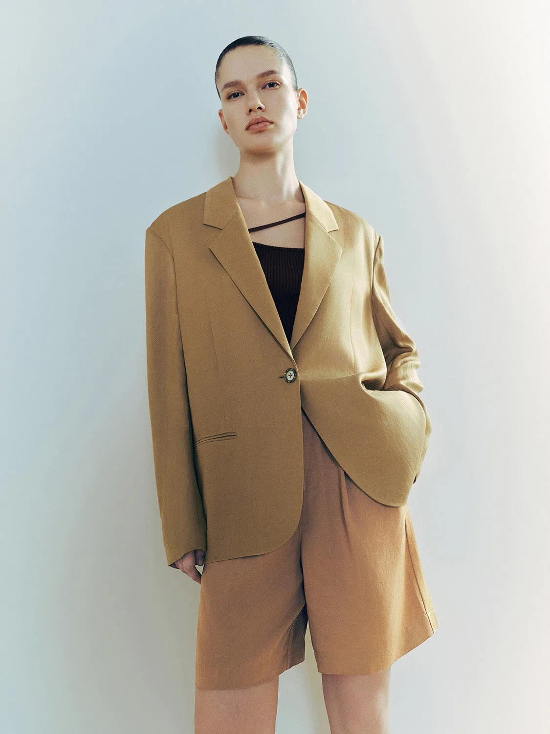 Tailored Notch Lapel Straight Blazer sold by Urban Revivo