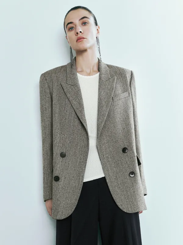 Peak Lapel Double Breasted Loose Blazer sold by Urban Revivo