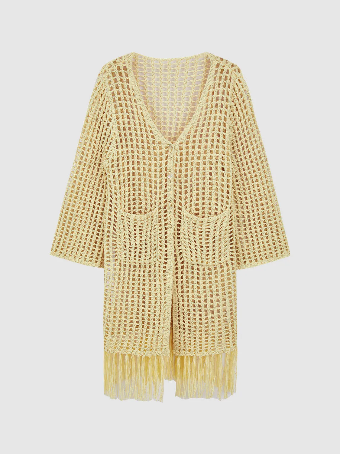 Longline V-Neck Crochet Knitted Cardigan sold by Urban Revivo product image thumbnail 2