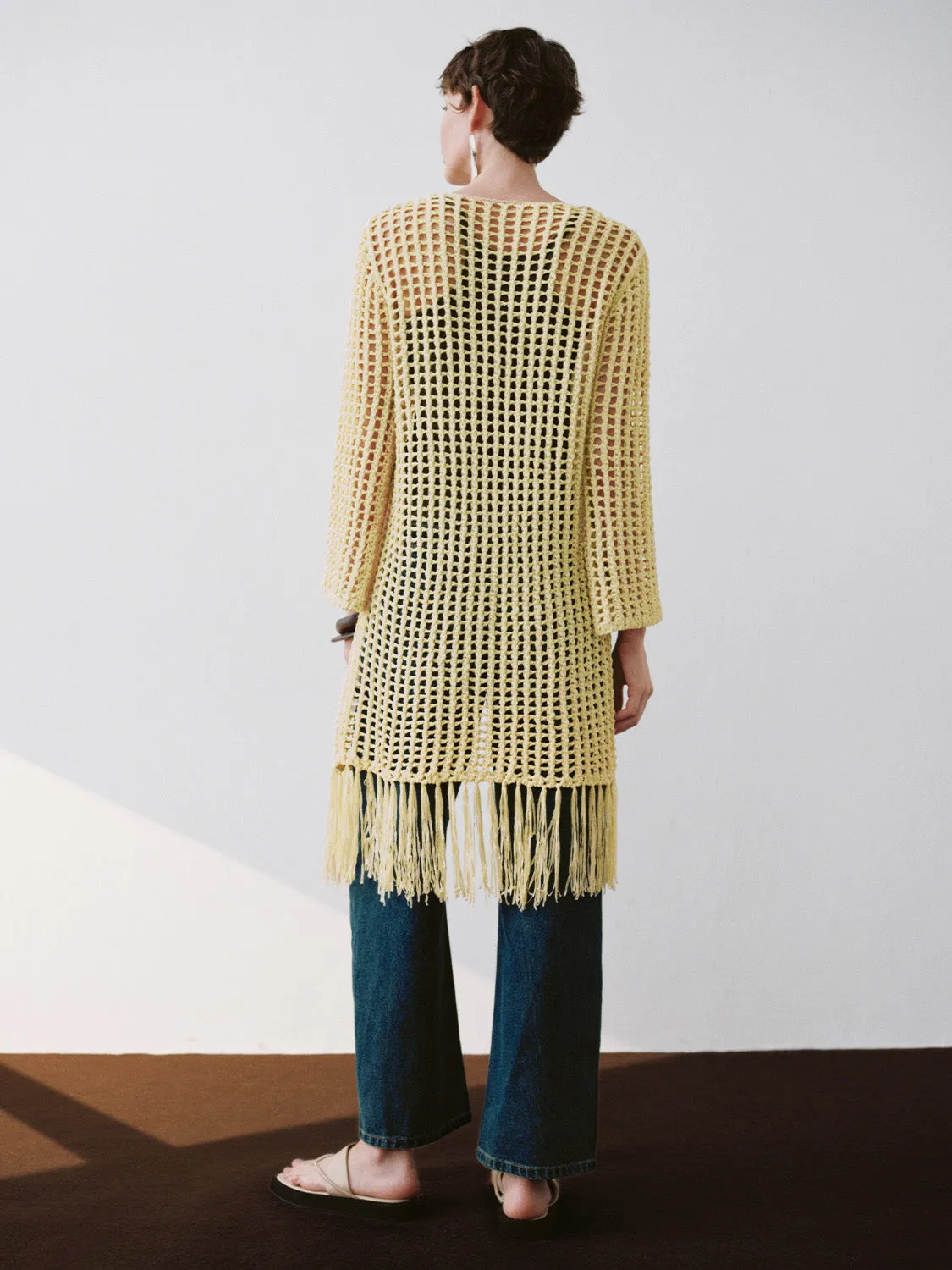 Longline V-Neck Crochet Knitted Cardigan sold by Urban Revivo product image thumbnail 5