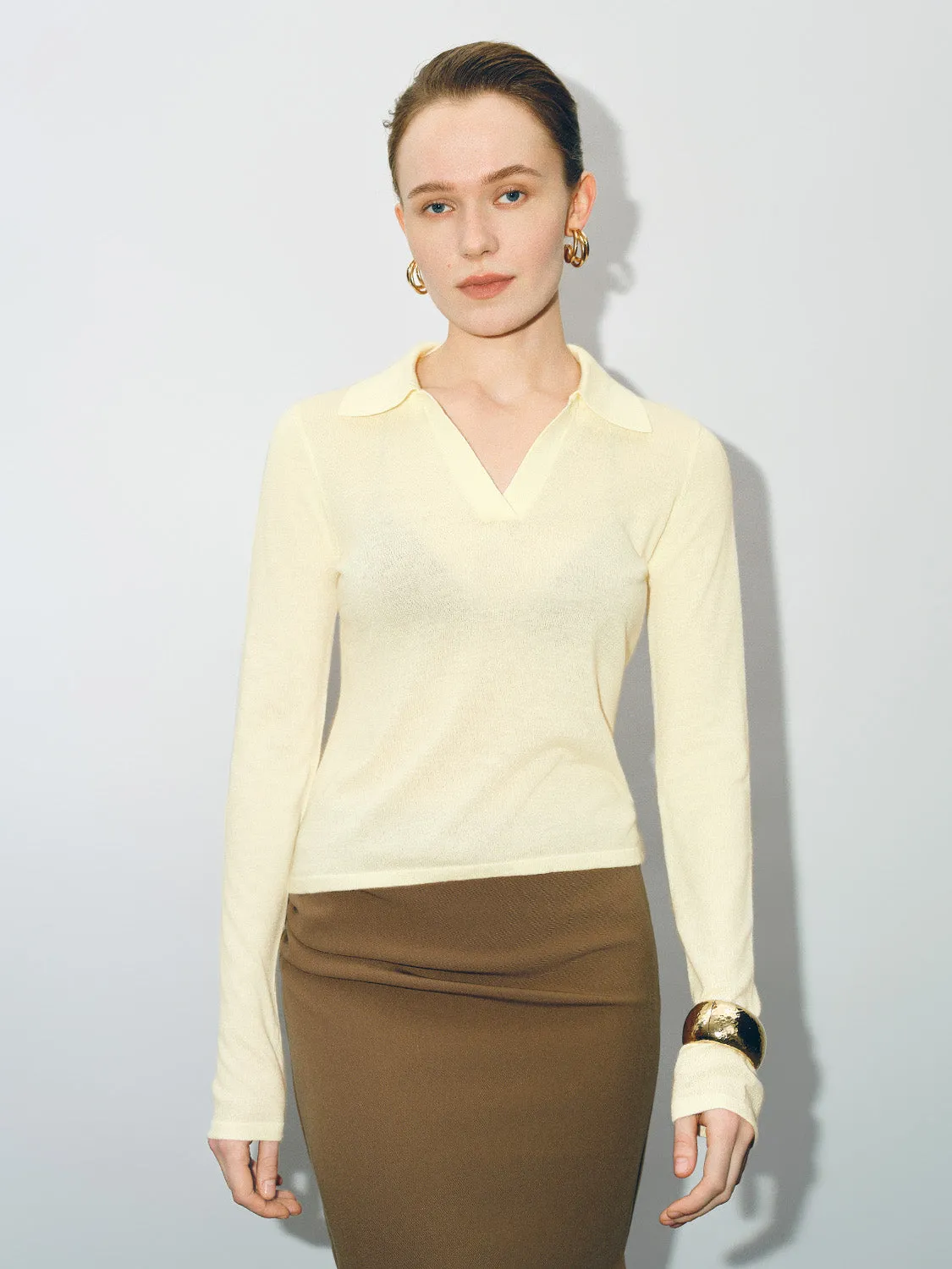 Collared Neck Skinny Knitted T-Shirt sold by Urban Revivo