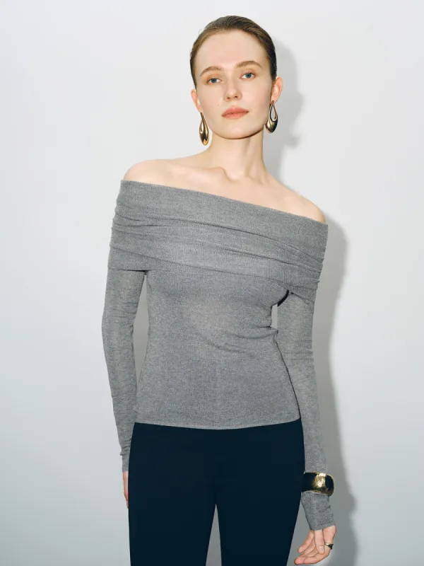 Off-Shoulder Skinny Knitted T-Shirt sold by Urban Revivo
