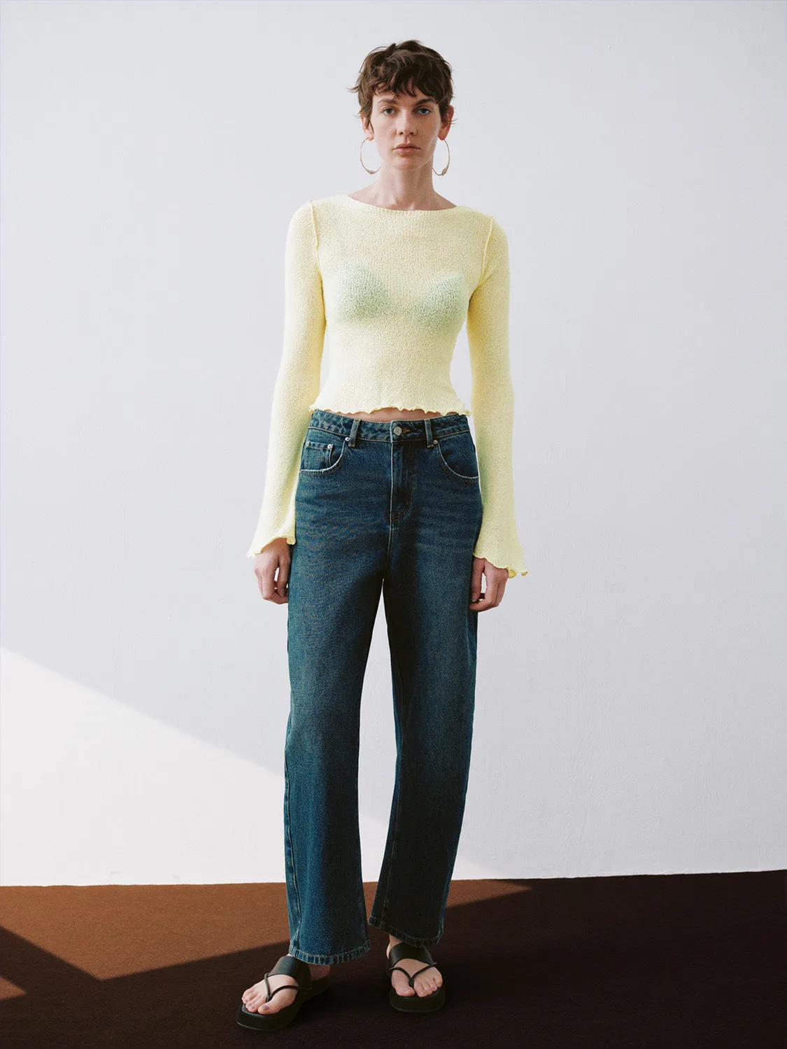 Wave Trim Crew Neck Skinny Knitted T-Shirt sold by Urban Revivo product image thumbnail 5