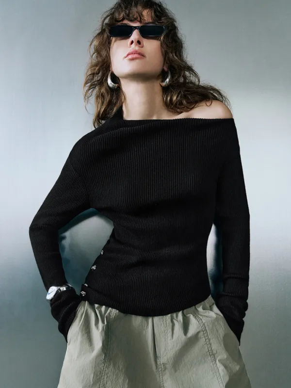 Asymmetric Skinny Knitted T-Shirt sold by Urban Revivo