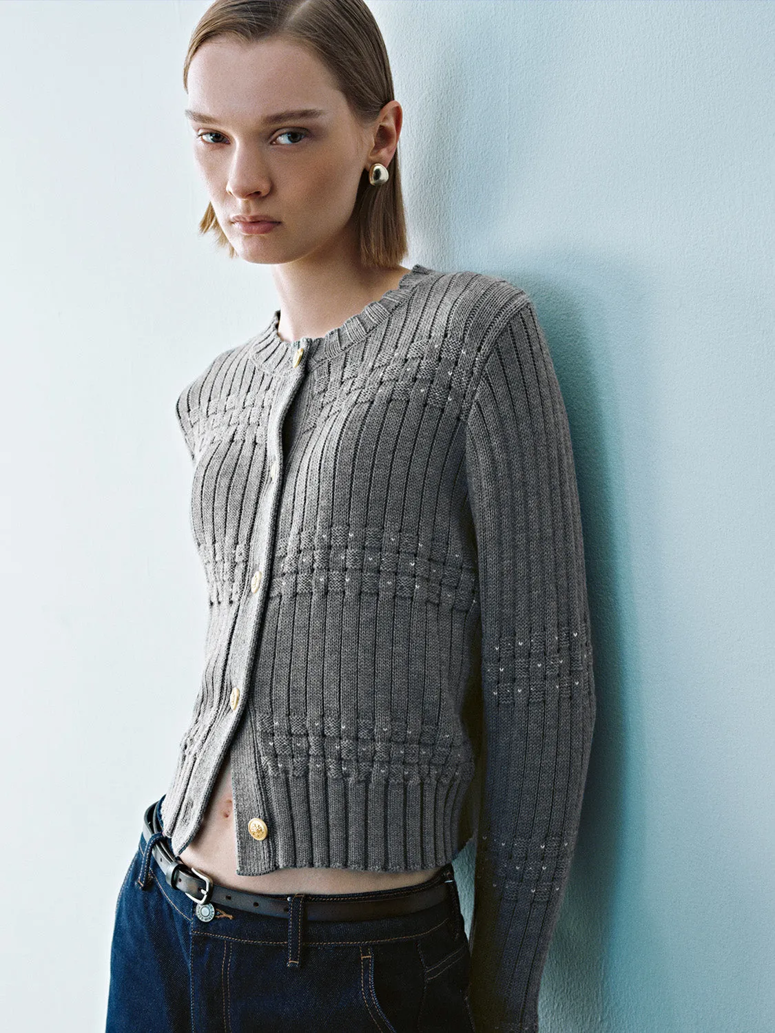 Crew Neck Knitted Cardigan sold by Urban Revivo product image thumbnail 3