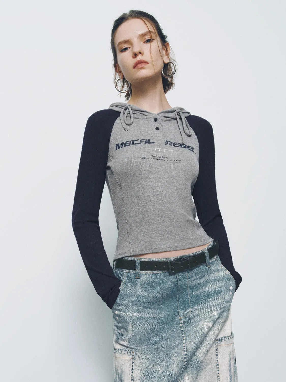 Printed Hooded Skinny T-Shirt sold by Urban Revivo