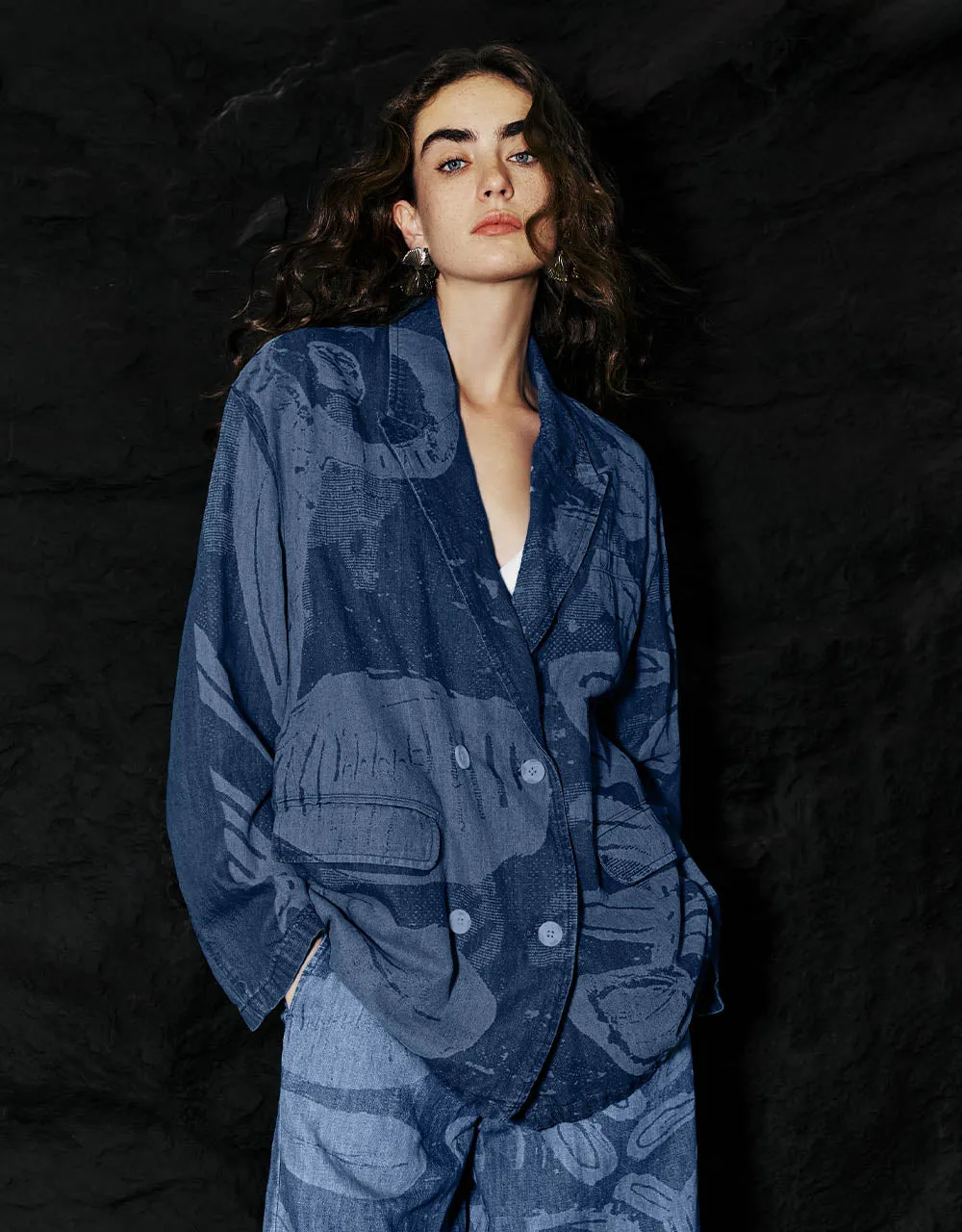 Peak Lapel Denim Blazer Jacket sold by Urban Revivo