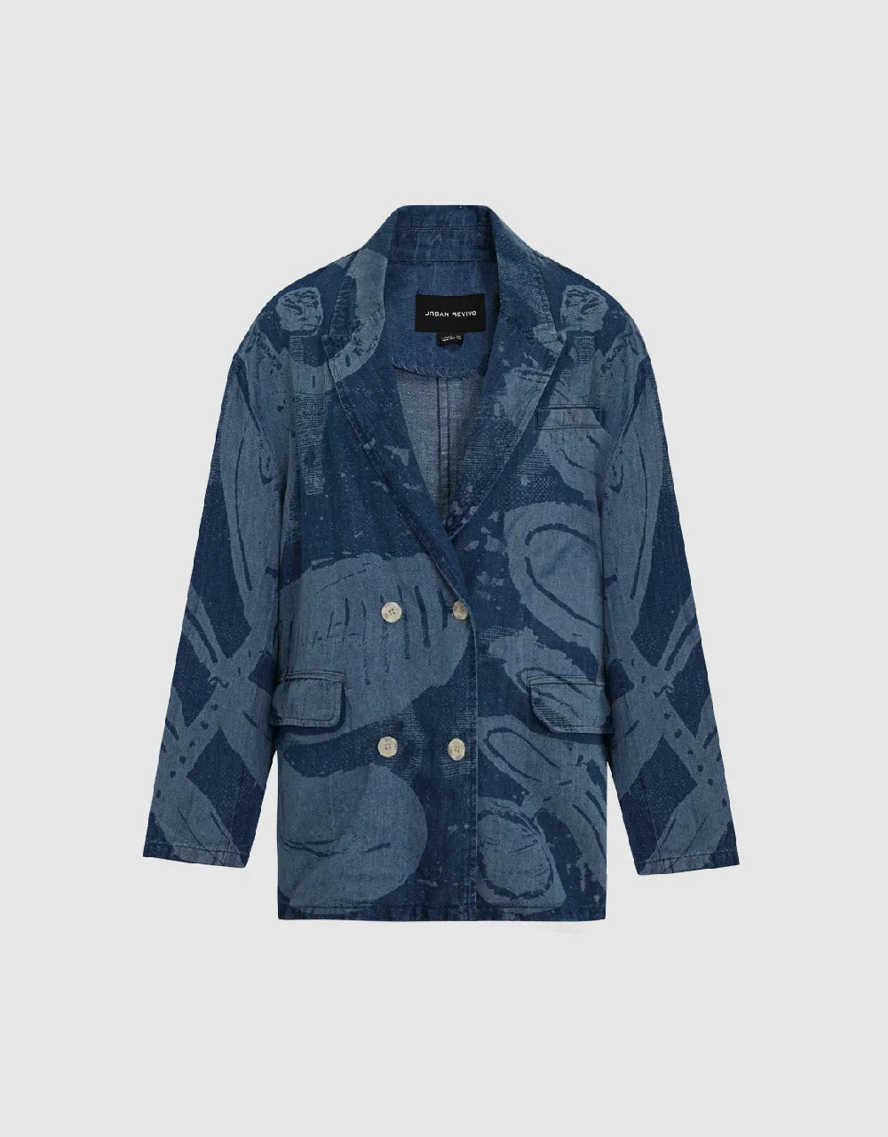 Peak Lapel Denim Blazer Jacket sold by Urban Revivo product image thumbnail 2