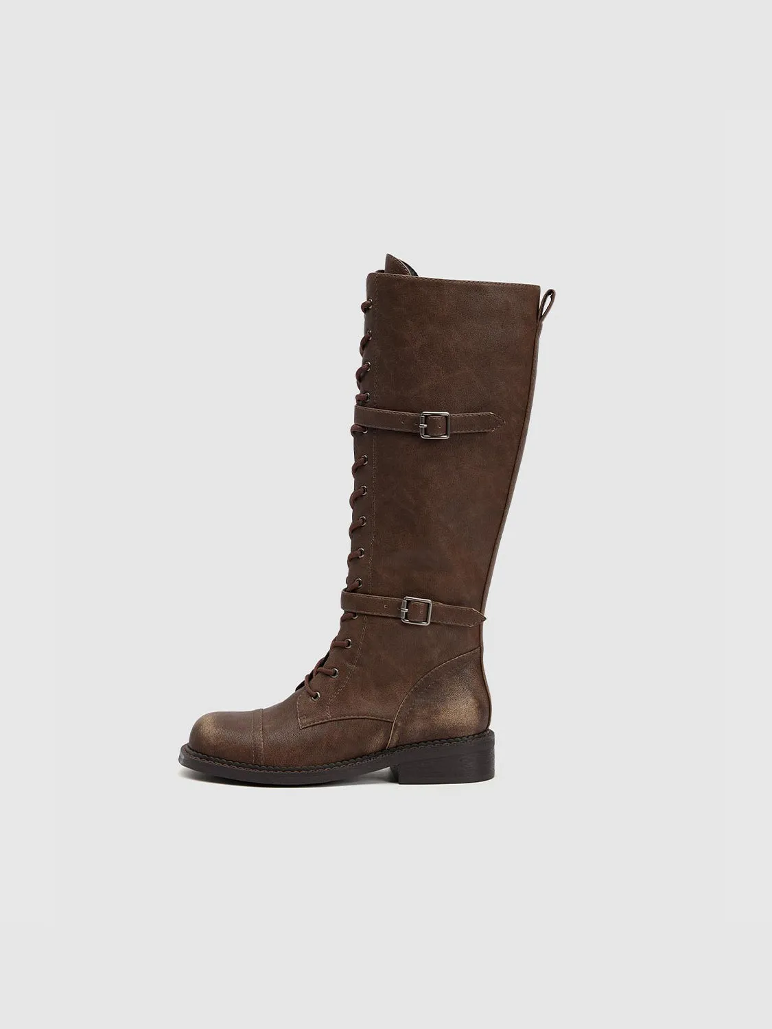 Distressed Lace Up Round Toe Knee Boots sold by Urban Revivo product image thumbnail 2