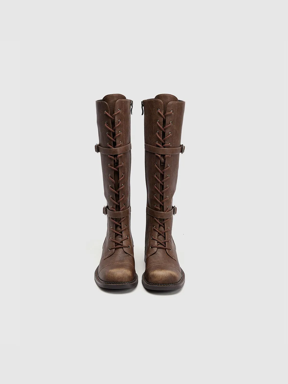 Distressed Lace Up Round Toe Knee Boots sold by Urban Revivo product image thumbnail 4