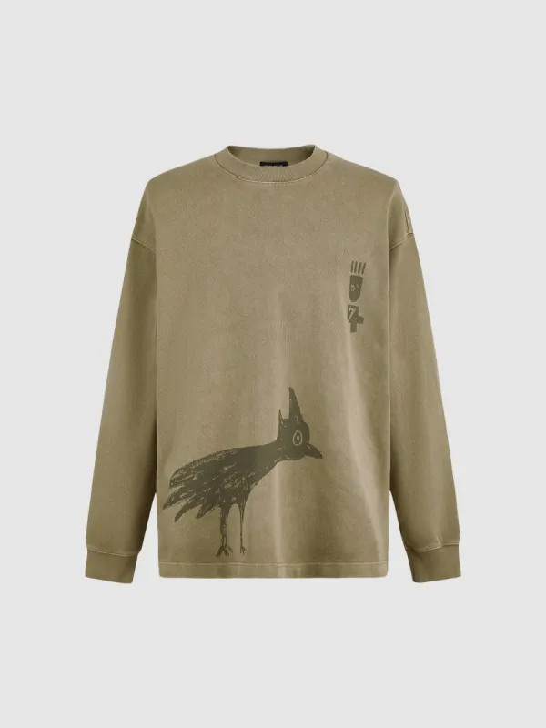 Printed Crew Neck Loose T-Shirt sold by Urban Revivo