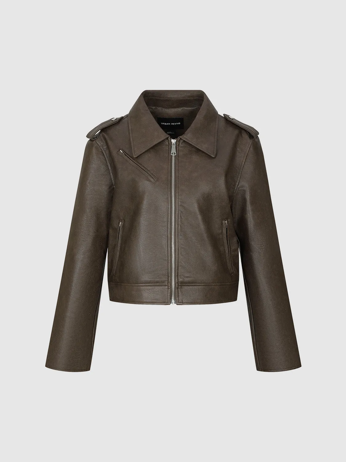Zipper Front Loose Vegan Leather Jacket sold by Urban Revivo product image thumbnail 2