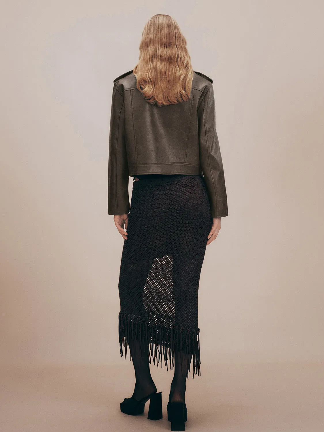 Zipper Front Loose Vegan Leather Jacket sold by Urban Revivo product image thumbnail 4