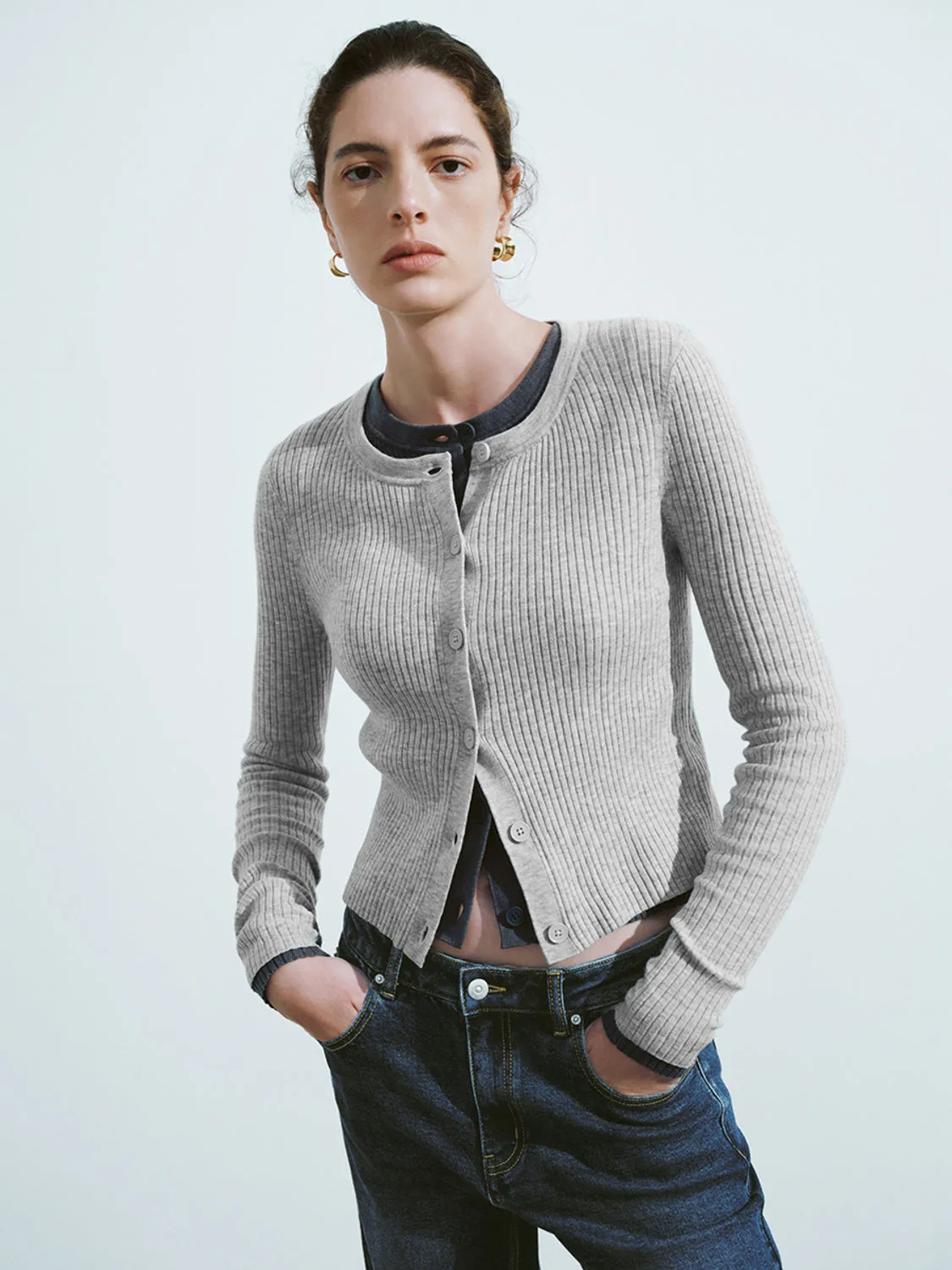 Crew Neck Skinny Knitted Cardigan sold by Urban Revivo
