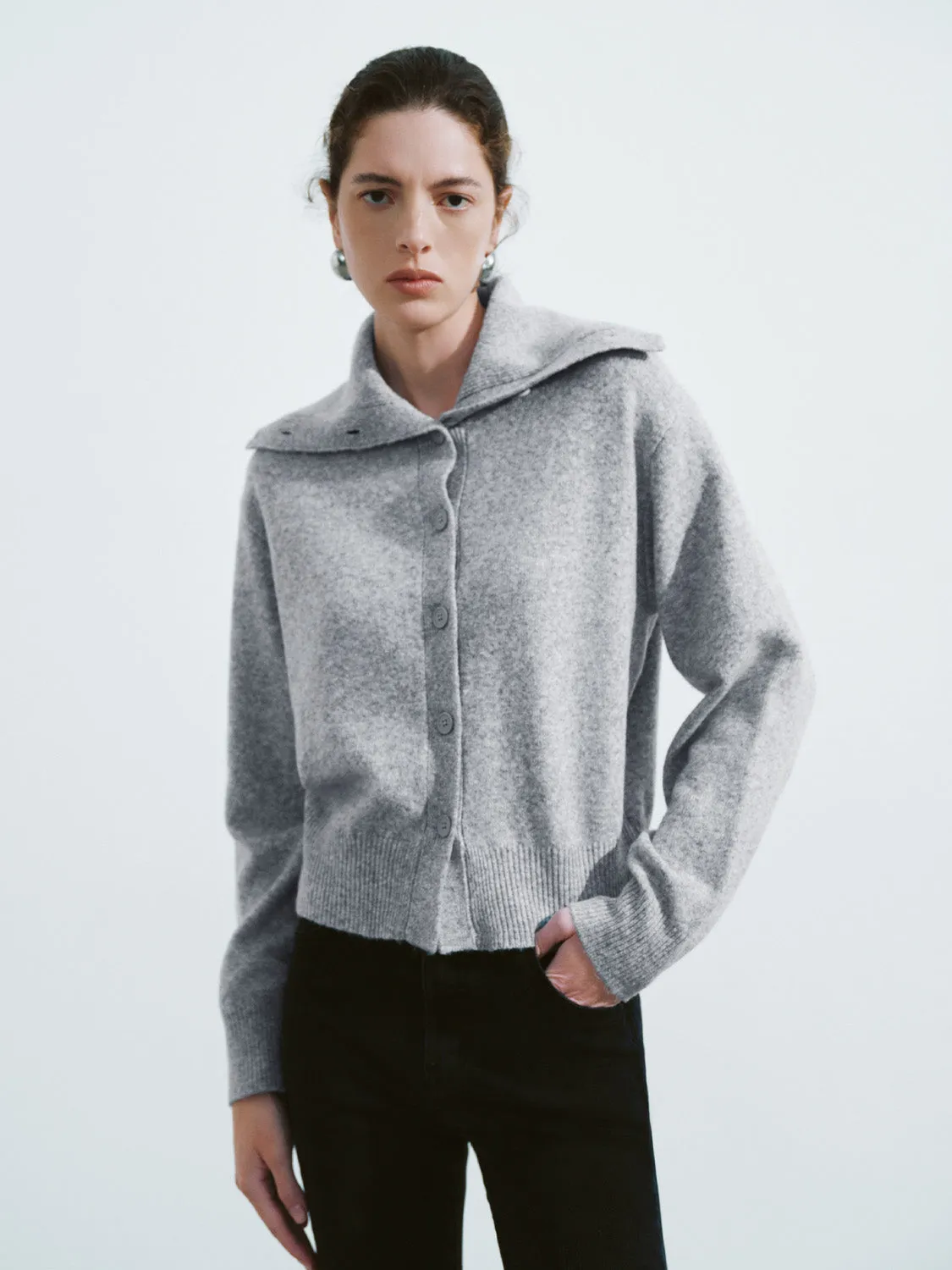 Collared Neck Loose Knitted Cardigan sold by Urban Revivo