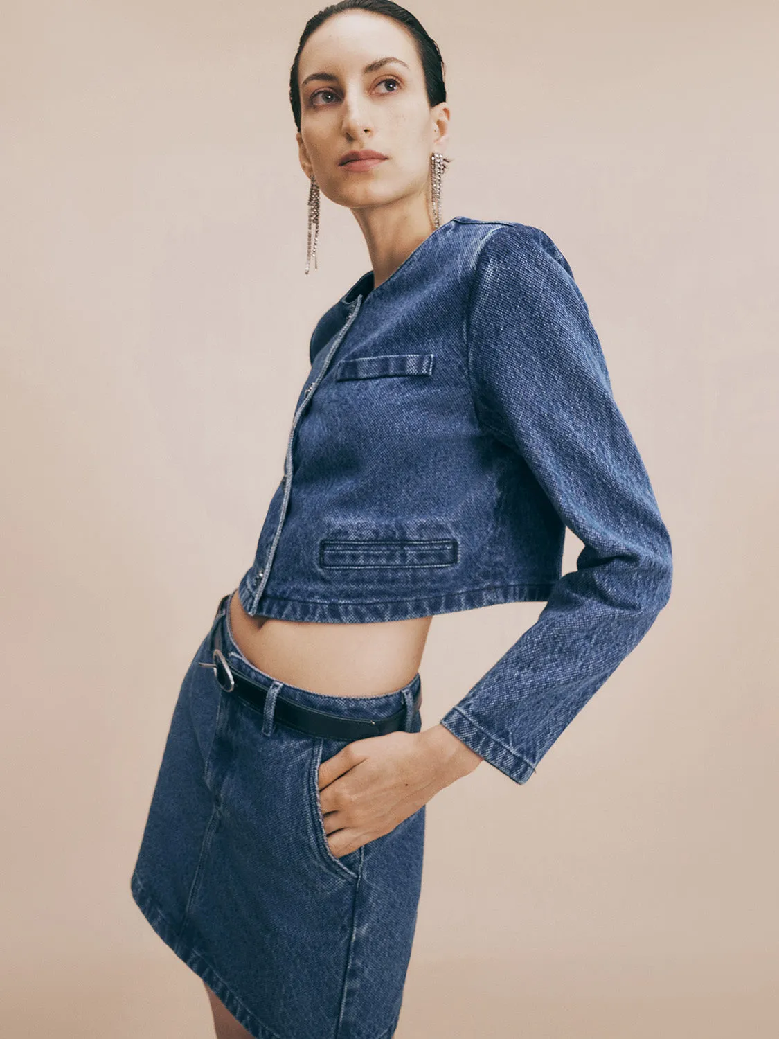 Crew Neck Straight Denim Jacket sold by Urban Revivo product image thumbnail 3