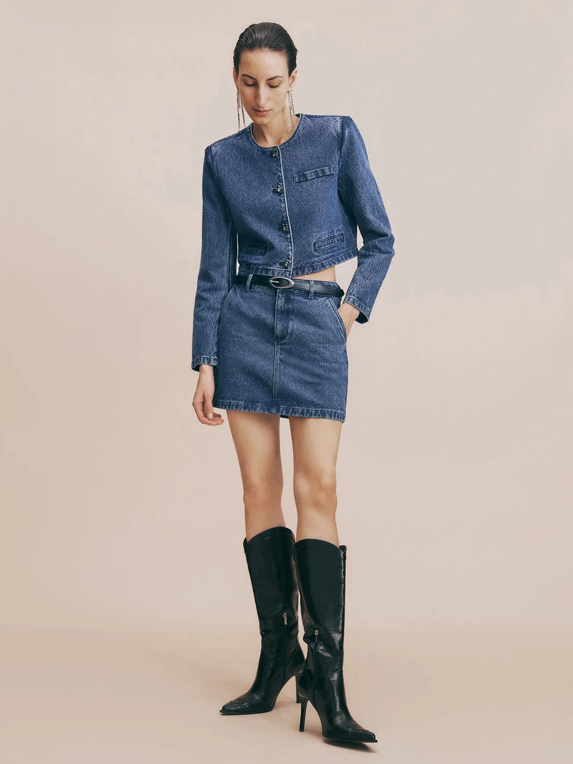 Crew Neck Straight Denim Jacket sold by Urban Revivo product image thumbnail 5